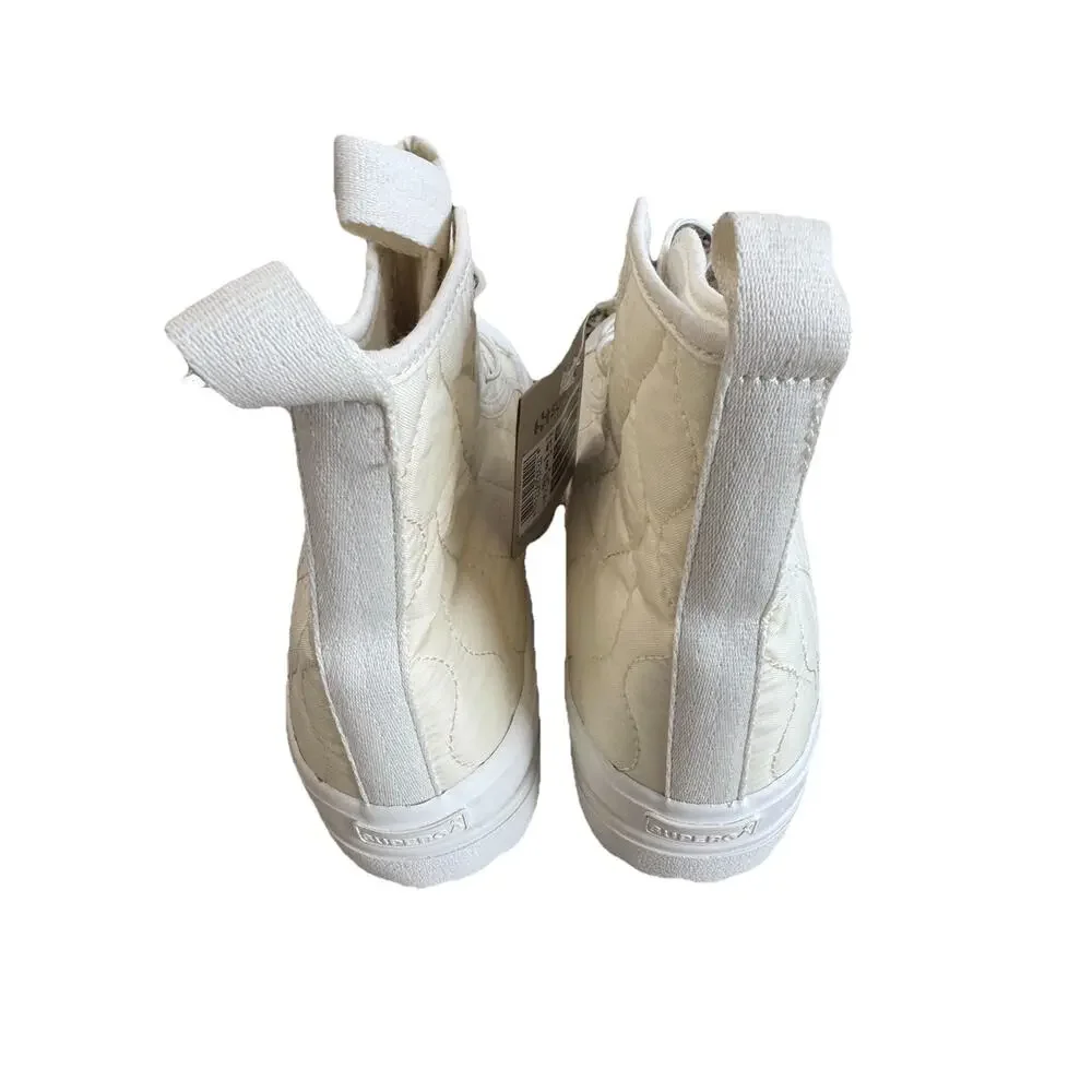 Superga 2644 Alpina Quilted Nylon Sneaker Boots Beige Ivory Fleece Women 8 New